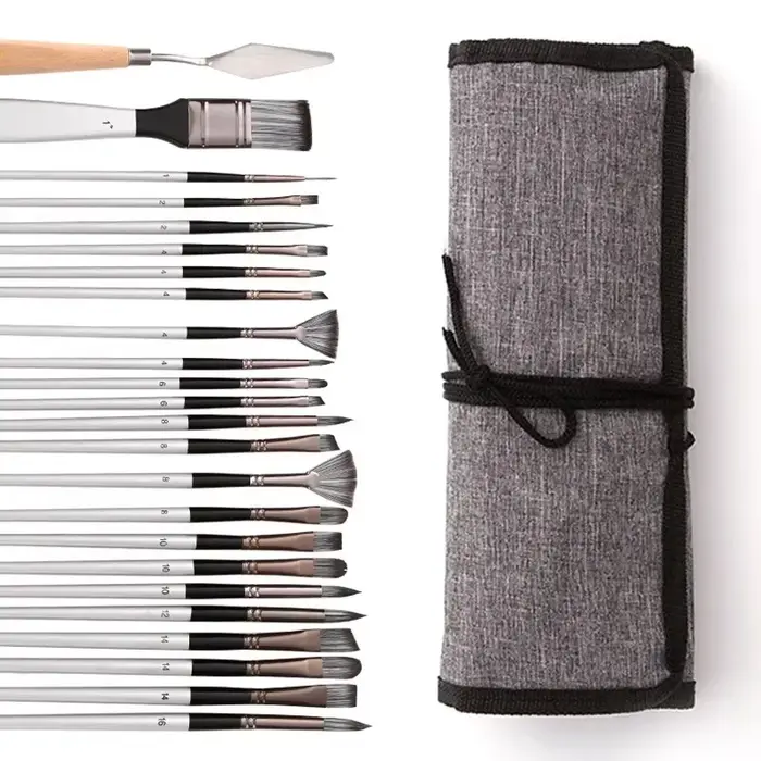Ensemble de 24 pinceaux avec couteau à palette