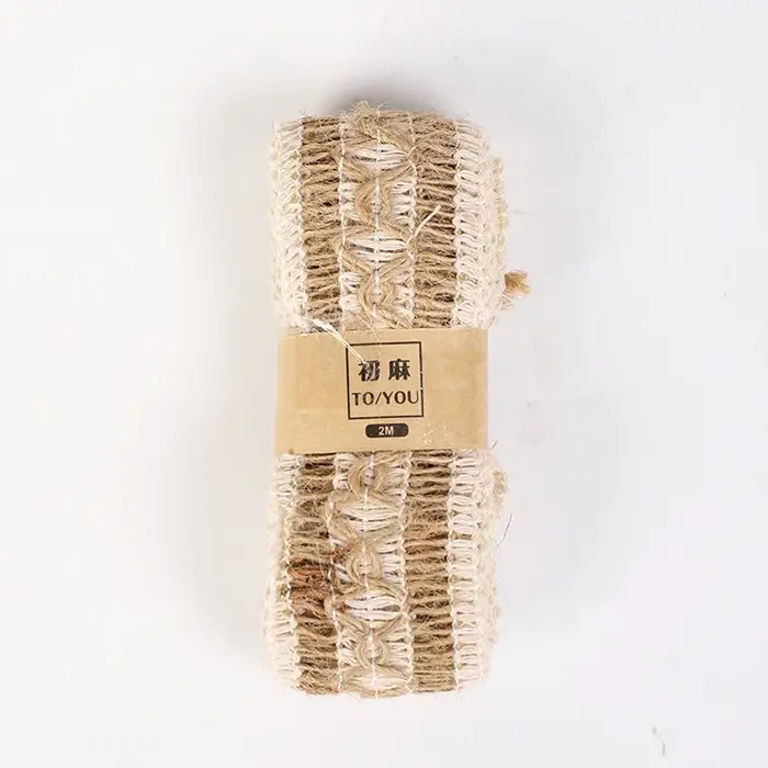 Ruban en Toile de Jute Naturelle Tissée, 2 Mètres/Rouleau, pour Emballage de Cadeau de Mariage, Bric