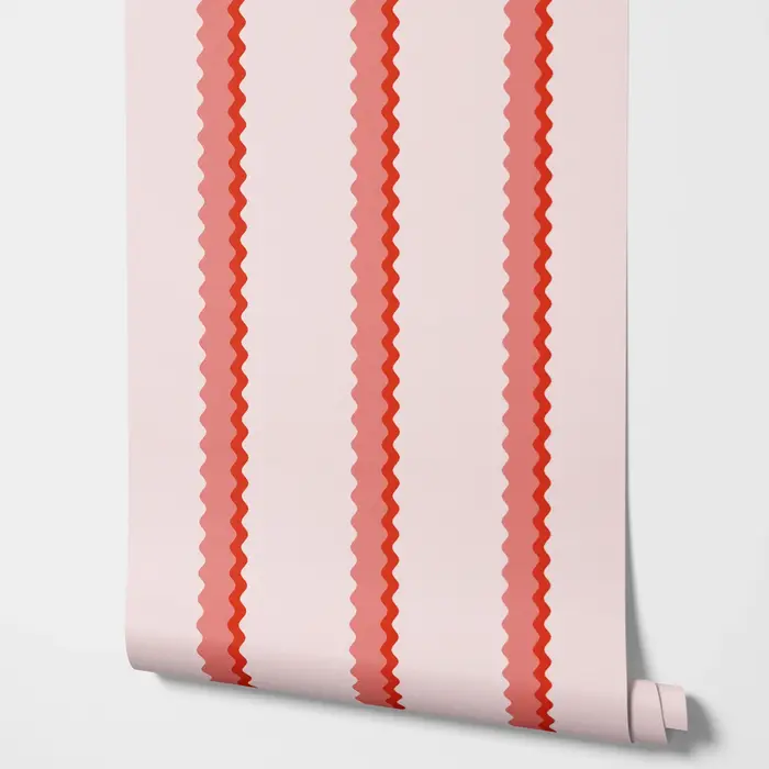 Papier peint à rayures ondulées roses et rouges