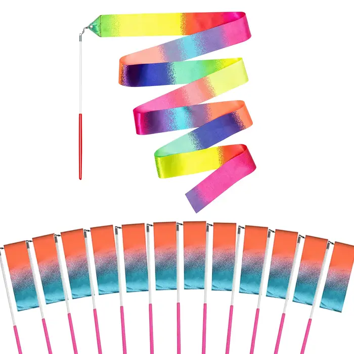 16-100 pièces Rubans de danse arc-en-ciel, baguettes de gymnastique, serpentins de danse pour carnav