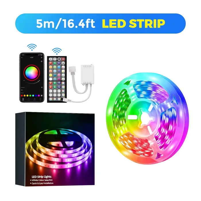 Lumières LED pour chambre à coucher, bandes lumineuses LED RVB à couleur changeante avec télécommand
