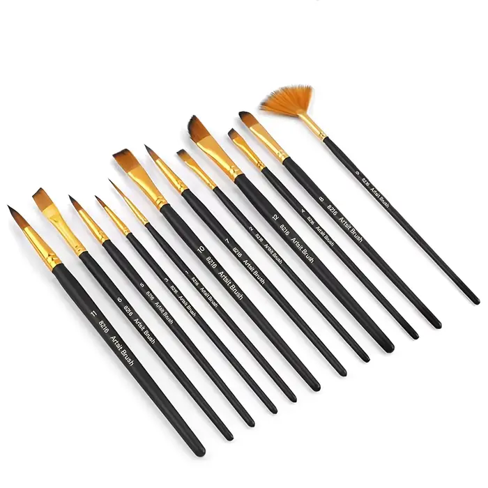 Ensemble de pinceaux de peinture professionnels pour artistes, 12 pièces, poils en nylon de qualité