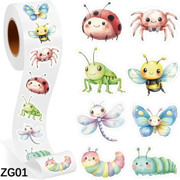 1 rouleau d'autocollants d'insectes printaniers