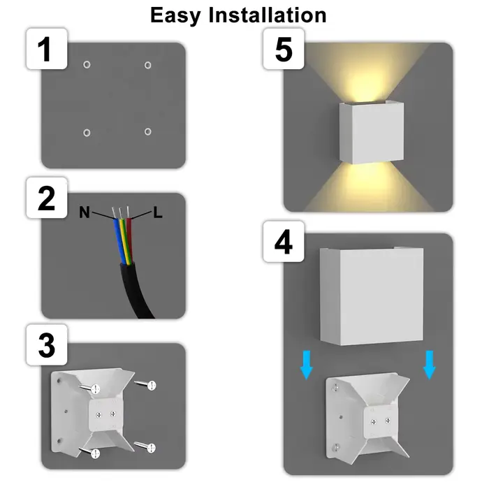 Appliques murales LED 6W, lampe murale moderne d'intérieur et d'extérieur IP65, lumières murales hau