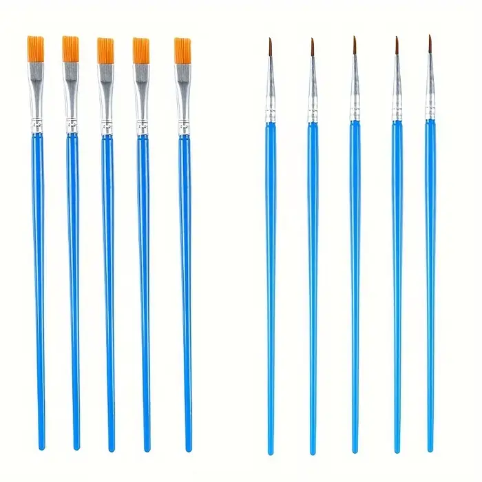 Ensemble de pinceaux à peinture, 10 pièces, manche en plastique bleu, poils en nylon, pinceaux pour 