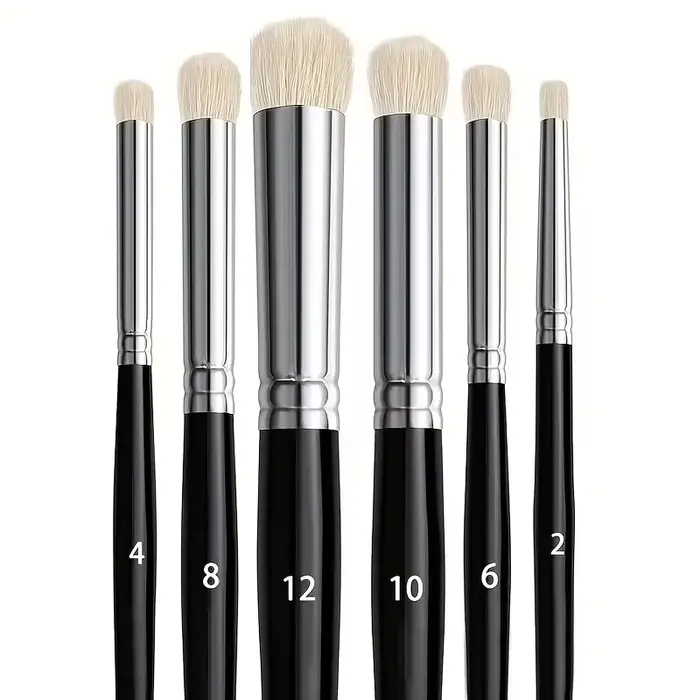 Un ensemble de 6 pinceaux professionnels pour peinture à sec avec manches en bois, adaptés à la pein