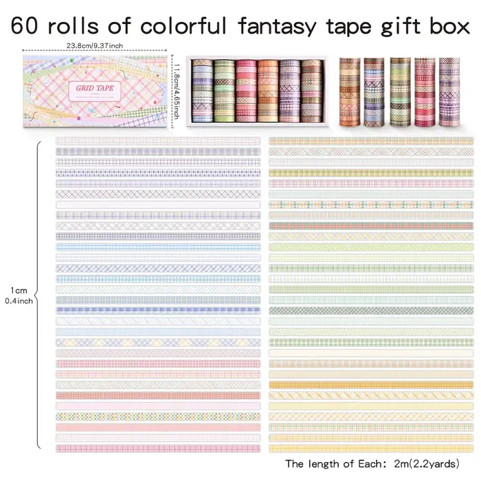 60 rouleaux de rubans Washi Vintage, ensemble de rubans de masquage décoratifs à rayures colorées po