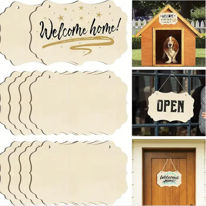 Grand Panneau de Porte de Bienvenue en Bois de Forme Rectangulaire à Peindre, Ornement en Bois Vierg