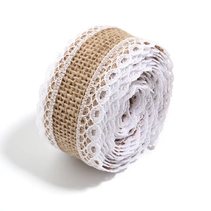 Ruban en Toile de Jute Naturelle, 2m par Rouleau, Dentelle Vintage, pour Bricolage, Artisanat, Embal