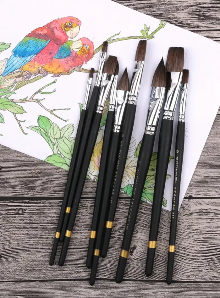 Ensemble de 9 pinceaux aquarelle gris souris
