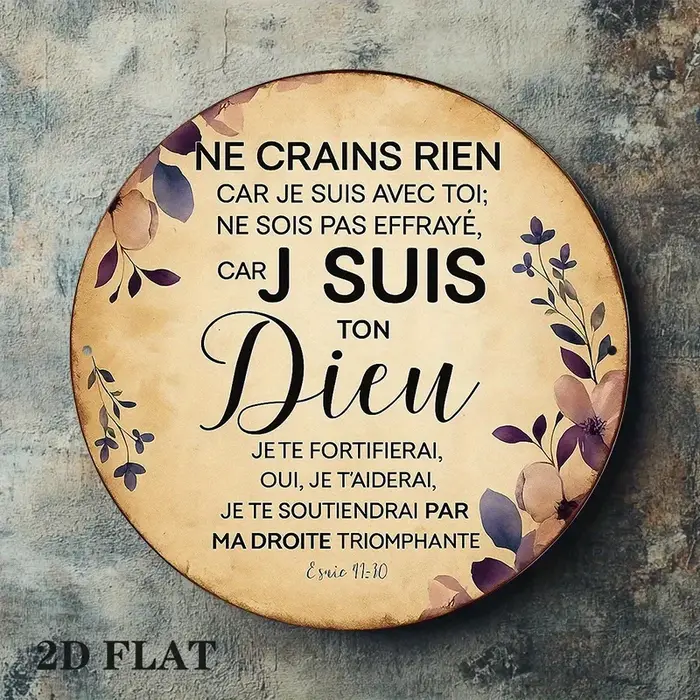 Plaque murale ronde vintage de 8 pouces avec verset biblique français en 2D | Psaumes 23:1
