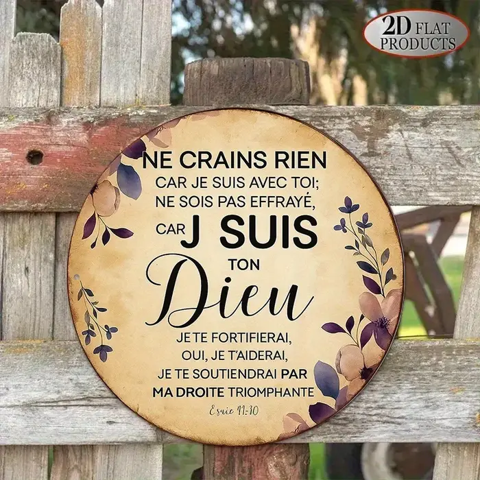 Plaque murale ronde vintage de 8 pouces avec verset biblique français en 2D | Psaumes 23:1