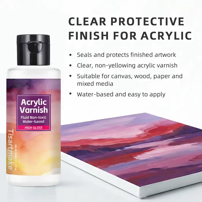 Vernis brillant pour peinture acrylique, vernis acrylique, anti-jaunissement, anti-craquelures, fini