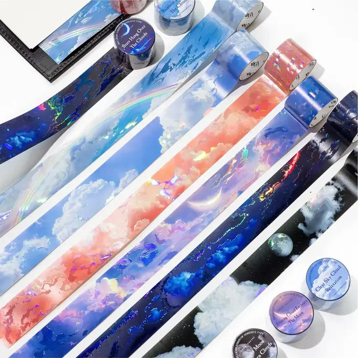 1 Rouleau de Ruban Washi Nuages Colorés pour DIY, Scrapbooking, Agendas, Stickers, Rubans Adhésifs Décoratifs, Papeterie Esthétique, Fournitures de Bureau