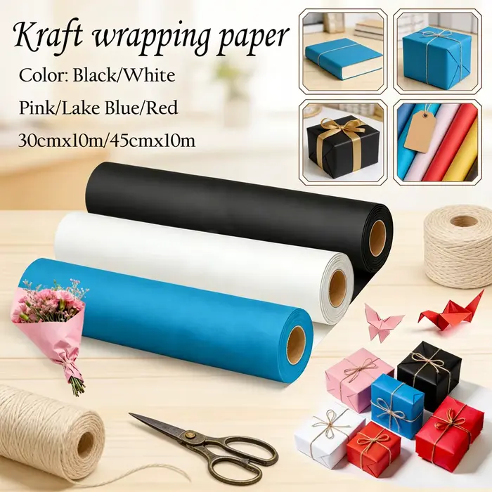 1 rouleau de papier kraft noir pour emballage cadeau et artisanat