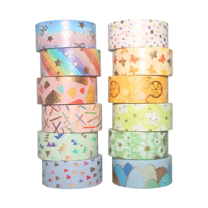 Ensemble de 12 rouleaux de ruban Washi, ruban de masquage en feuille d'or à motif mignon, ruban adhé