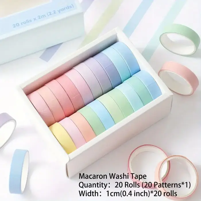 Ensemble de 20 rouleaux de ruban Washi mince coloré