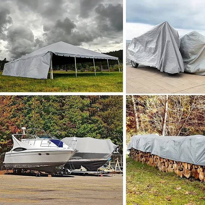 Bâche imperméable anti-UV argentée multi-usage 2x2m 2x3 3x3 3x4 3mx5 auvent abri de pluie protection solaire extérieure camping