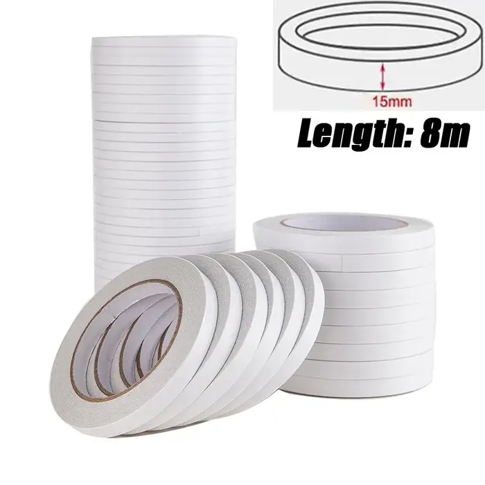 10 rouleaux de ruban adhésif fort autocollant Double face 8M Ultra-mince blanc pour l'artisanat de bureau à domicile