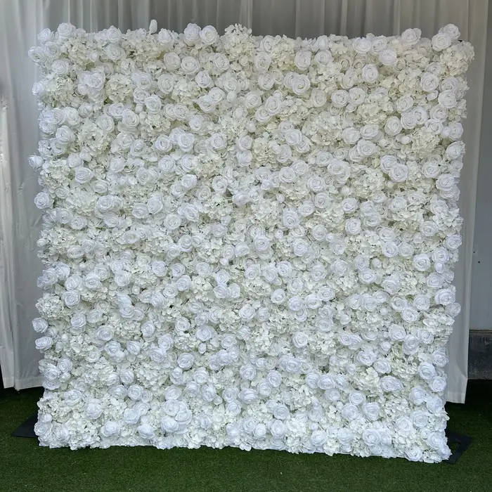 Uflower 3D blanc Rose tissu rideau fleur mur enroulable mariage toile de fond accessoires flore mur fête événement