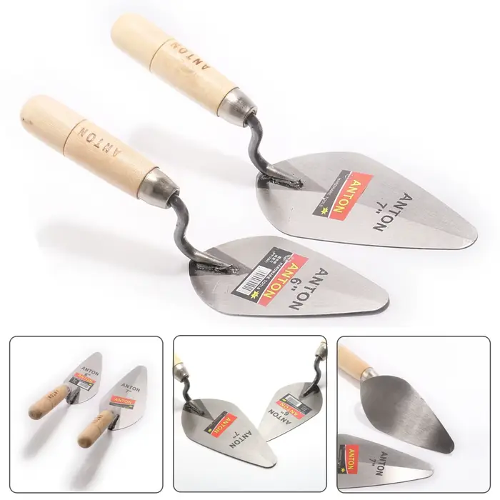 Truelle de plâtrage en acier au carbone 6 pouces 7 pouces, couteau de maçonnerie pointu, manche rond
