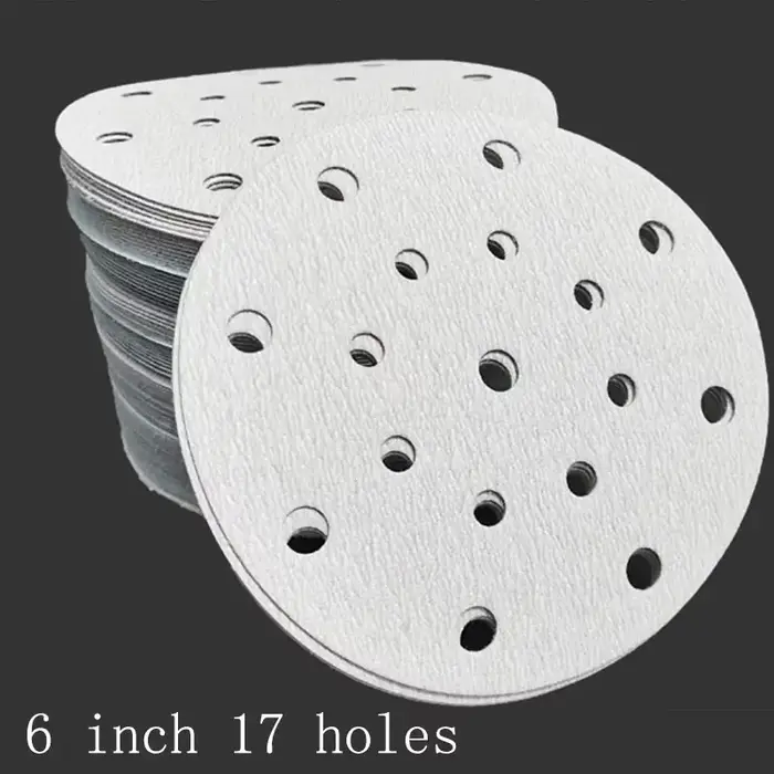 Disque de Ponçage à Sec de 6 Pouces, 17 Trous, Rond, Blanc, Sable Givré, Feuille Brossée, pour Voitu