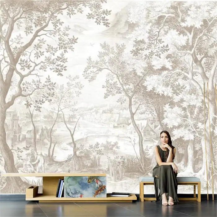 Papier peint de paysage de forêt française européenne personnalisée