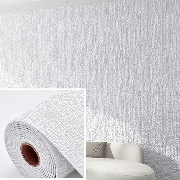 Papier peint texturé en lin épaissi, autocollant 3D imperméable pour la décoration de la cuisine, de