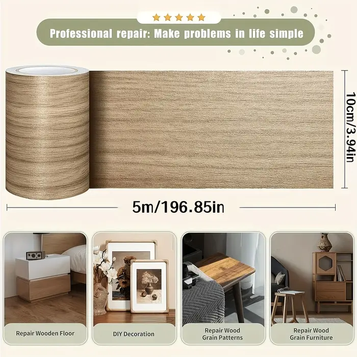 1 rouleau de 5 m x 10 cm d'autocollants auto-adhésifs à effet bois