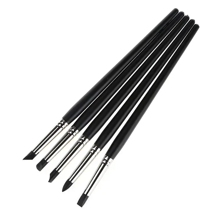 Pinceaux à peinture à pointe en caoutchouc de Silicone, 5 pièces, pour aquarelle, peinture à l'huile