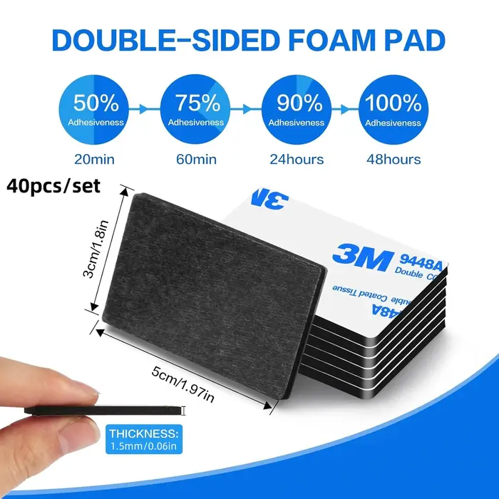 40 pièces ruban adhésif Double face résistant aux hautes températures robuste, 1.96*1.18 pouces, forte adhérence et polyvalent pour bande LED