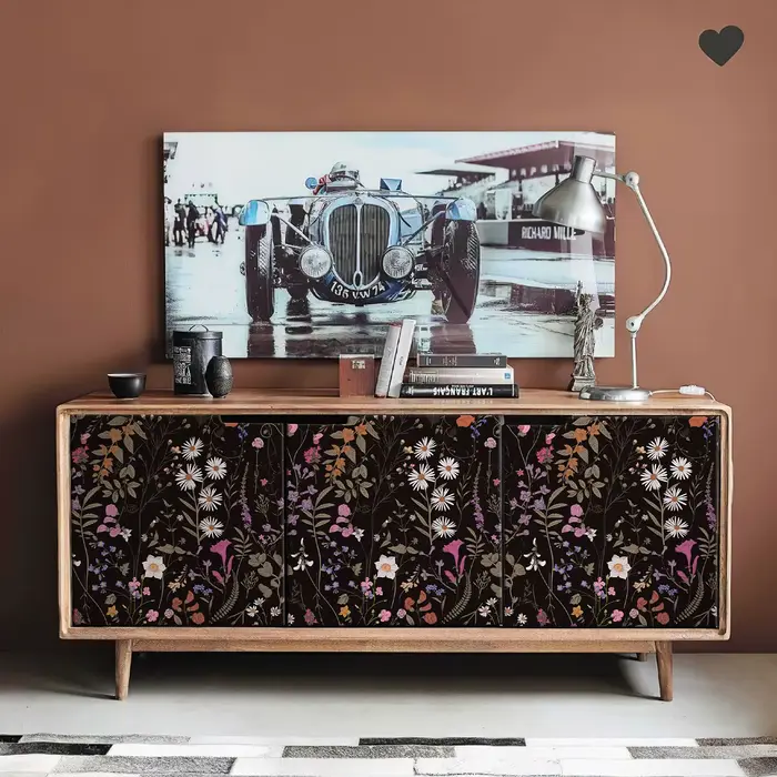 1 rouleau 44 cm x 300 cm noir floraison fleur PVC papier peint Morden imperméable vinyle salon bureau décoration murale avec adhésif