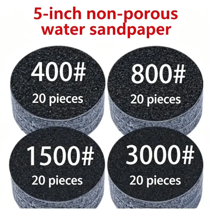 Ensemble de 80/100 feuilles de papier abrasif humide et sec de 5 pouces, grains 60, 120, 240, 400, 6