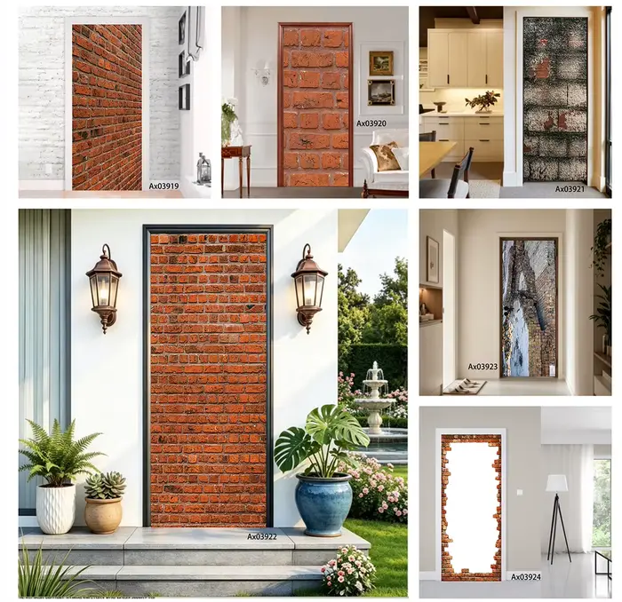 Autocollant mural vertical effet brique rouge rustique
