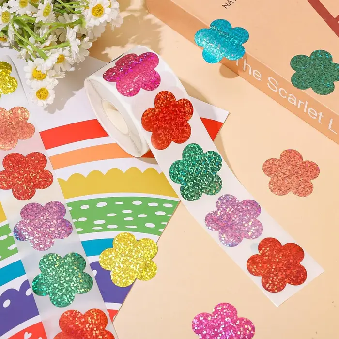 Rouleau d'autocollants de fleurs Laser