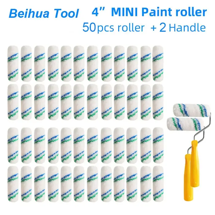 52 pièces/ensemble 4 pouces rouleau de peinture brosse 50 pièces et 2 poignées Mini
