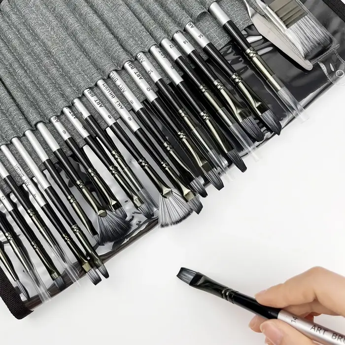 Ensemble de pinceaux de peinture Premium avec sac en toile, 24 pièces, lavables, pointes larges pour aquarelle et peinture à l'huile, poignées en bois durables