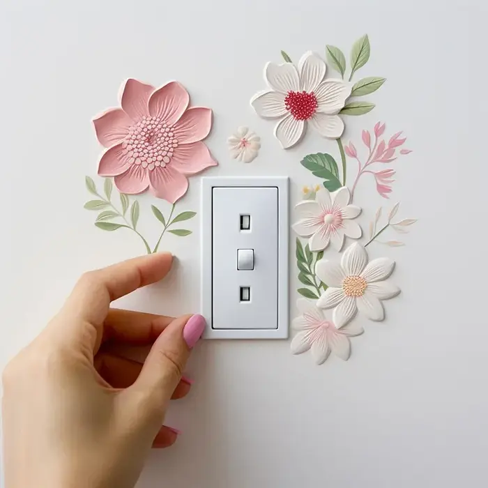 Autocollant mural interrupteur de belles fleurs, autocollant imperméable amovible en PVC pour chambr