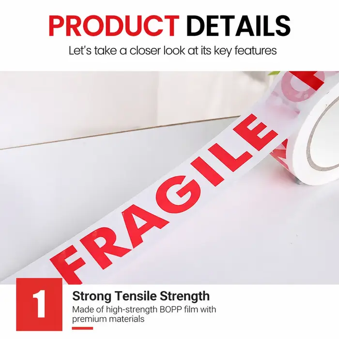 1/2 Rouleau de Ruban Adhésif de Sécurité Rouge Fragile 48W*50 Mètres