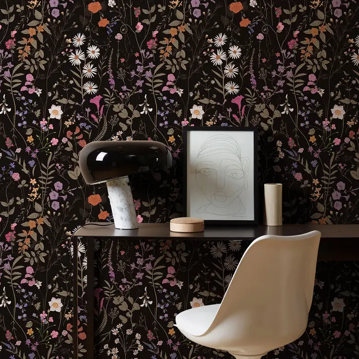1 rouleau 44 cm x 300 cm noir floraison fleur PVC papier peint Morden imperméable vinyle salon bureau décoration murale avec adhésif