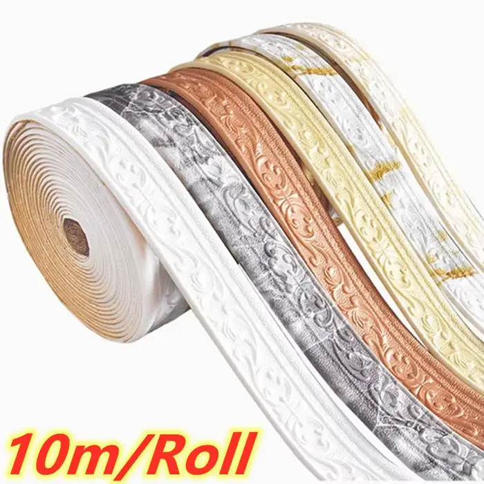 Bande de bordure murale 3D autocollante imperméable de 10 m/rouleau pour plinthe et décoration
