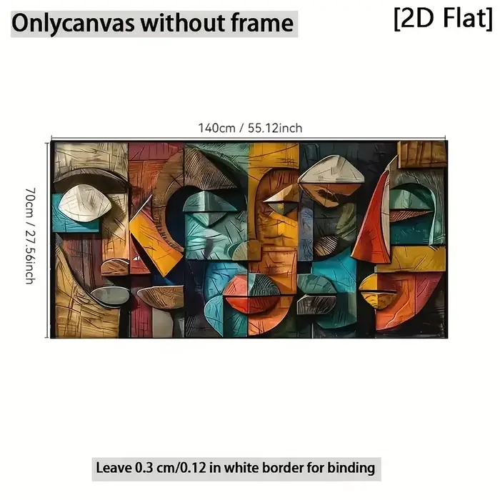 [2D plat] Décoration murale d'art en bois géométrique abstrait moderne – Impression sur toile sans cadre avec des tons