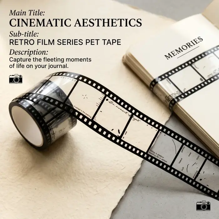 Rubans adhésifs PET à thème rétro cinéma pour scrapbooking
