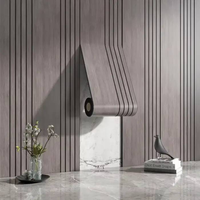 Papier peint auto-adhésif en rouleau, Grille stéréo Imitation Grain de bois, décor mural de fond de