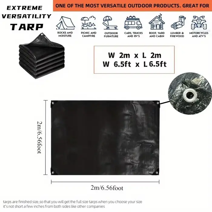 Bâche noire robuste, imperméable, anti-UV, multi-usages, protection extérieure pour camping, agricul
