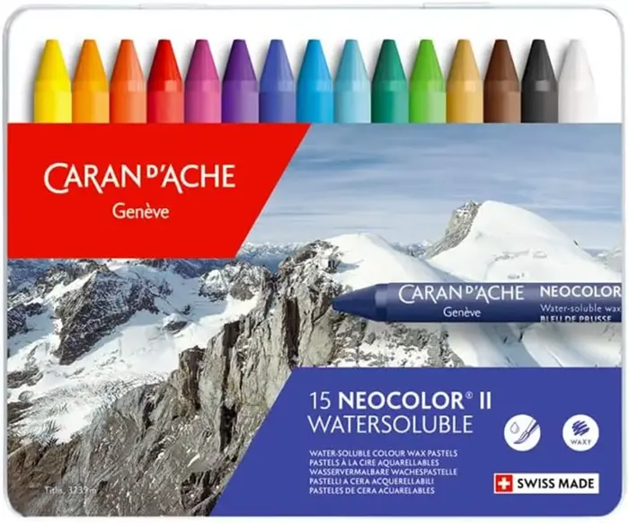 Pastels solubles dans l'eau Caran d'Ache Classic Neocolor II, 15 couleurs