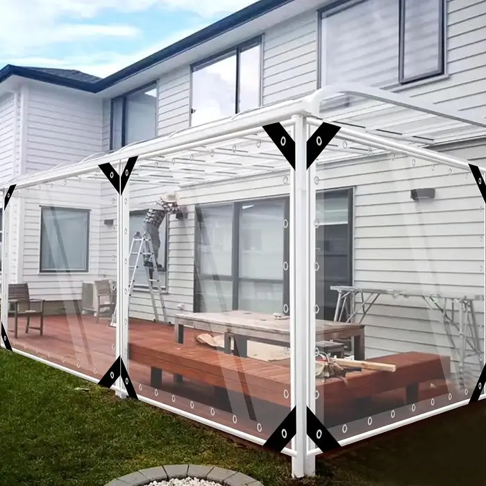 TarLII-Plastique PVC Transparent et Imperméable avec Œillets, Toit Couvert, Imperméable à la Pluie,