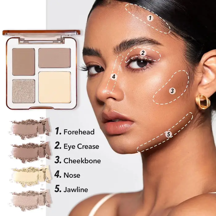 La palette de contouring quatre couleurs est mate et longue tenue