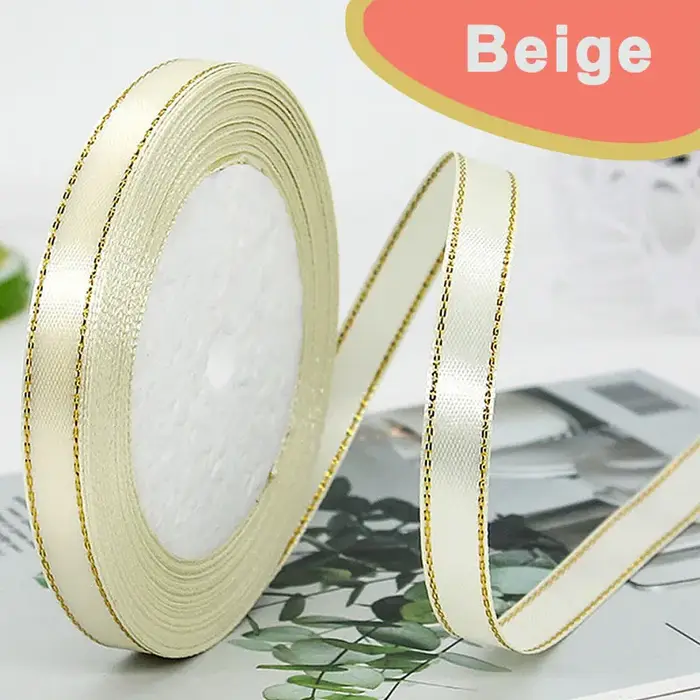Ruban en satin à bordure dorée de 25 yards