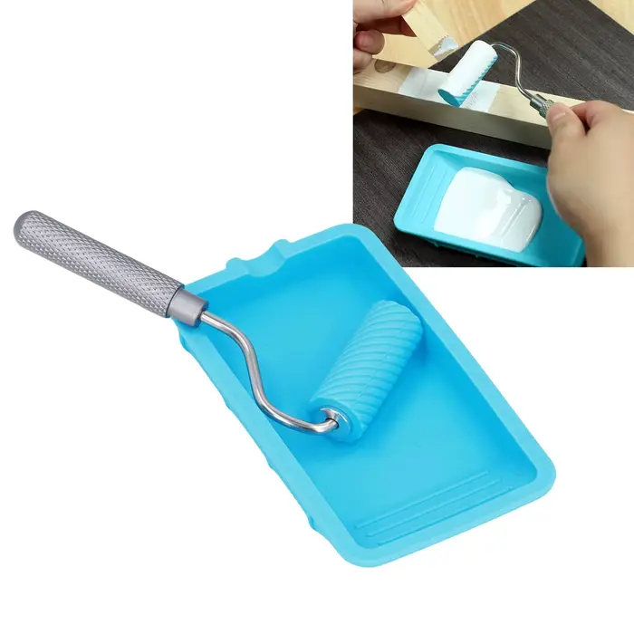 Rouleau de peinture en Silicone, ensemble de rouleaux et de plateaux de peinture en Silicone, rouleau et plateau adhésifs souples réutilisables en Latex pour l'artisanat du bois